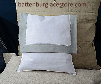 Envelope Pillow. 12 inches. Whtie with HIGH RISE GRAY border - Click Image to Close